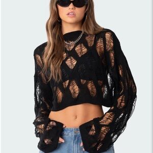 Small Edikted ripped black cropped sweater